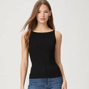 149$  Paige Yuelia Ribbed Knit Pleated Tank Top Sleeveless Women's Size S Black
